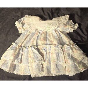 Vintage Peaches 'n Cream Girls Dress Lace Ruffles Size 24M 24 Months Floral